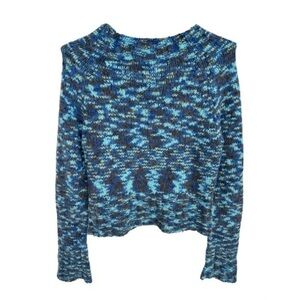 VINTAGE BULLDOG BLUE & GREY WOOL BLEND KNIT LONG SLEEVE SWEATER, SIZE M
